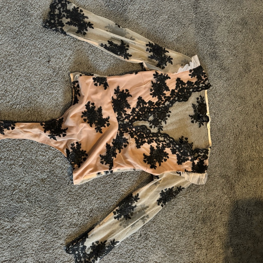 For Love And Lemons Black Lace Nude Bodysuit